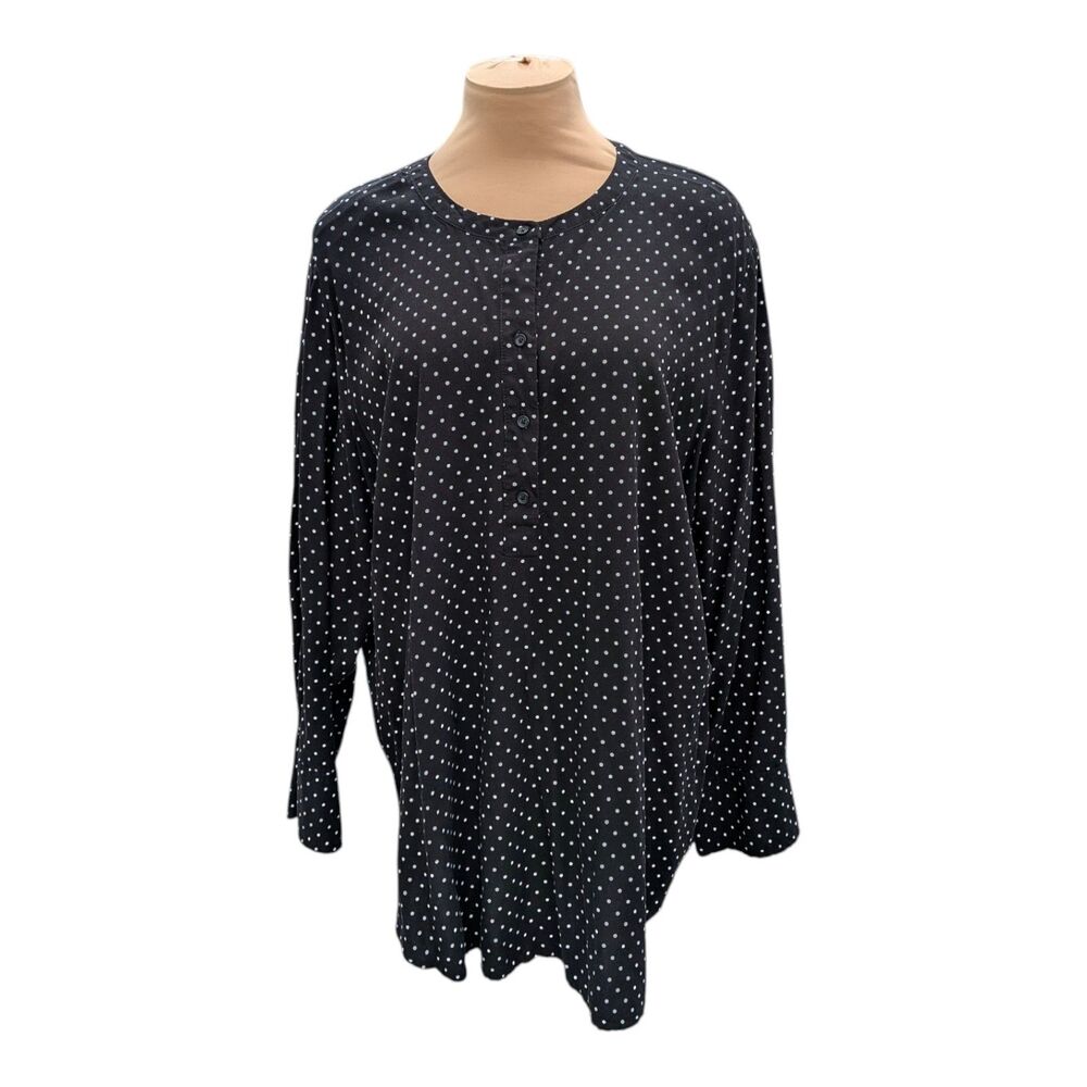 Old Navy Tunic Blouse Black White Polka Dot Women 2X Long Sleeve Minimalist Chic